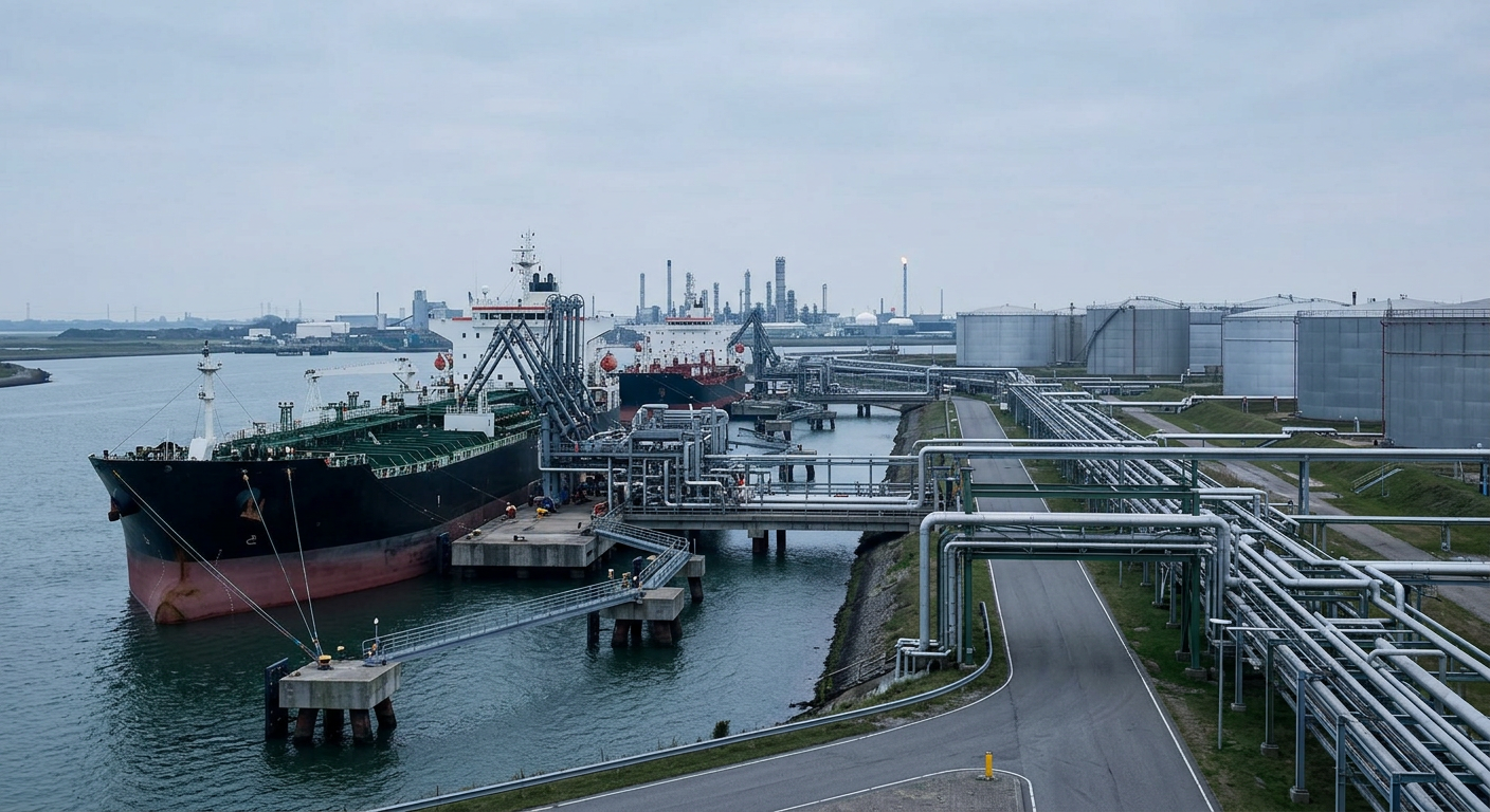 Illustrative industrial scene accompanying coverage of Alkagesta Enters Crude Oil Market with Maiden CPC Blend Shipment