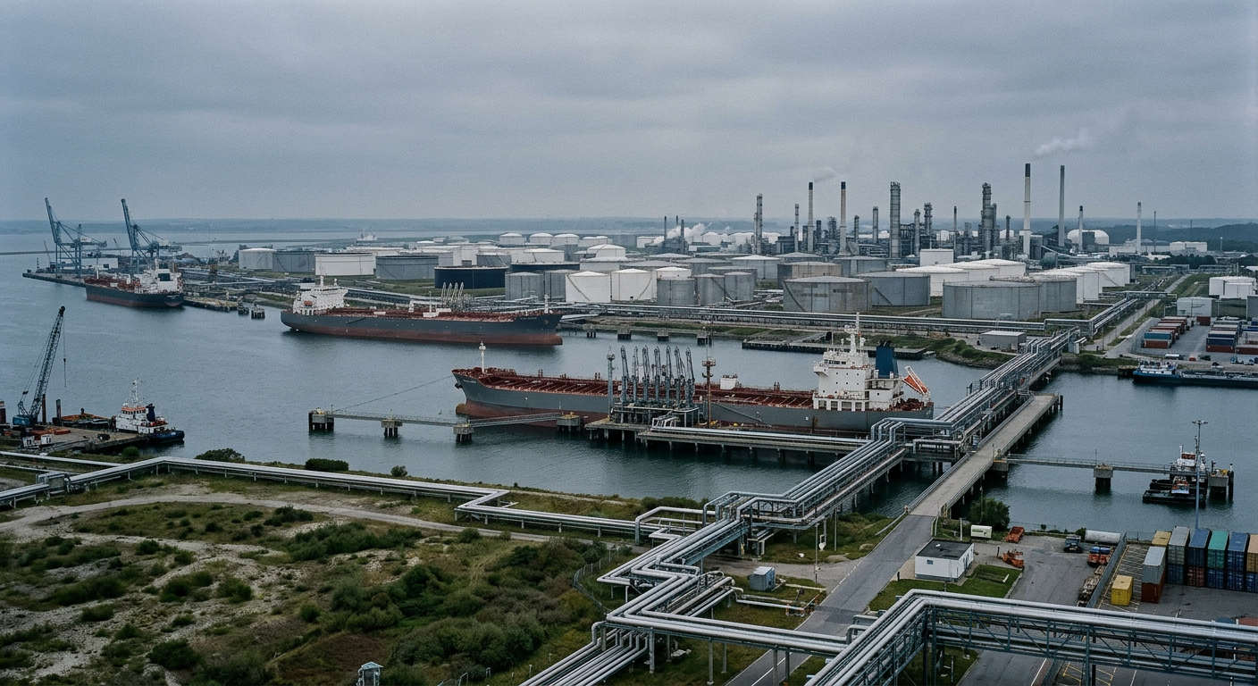 Illustrative industrial scene accompanying coverage of Alkagesta CEO Highlights Structural Shifts in Global Oil Market Amid Hormuz Friction