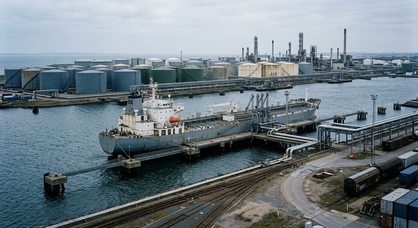 Illustrative industrial scene accompanying coverage of Alkagesta Delegation Attends IATA Aviation Energy Forum to Address Jet Fuel Market Dynamics