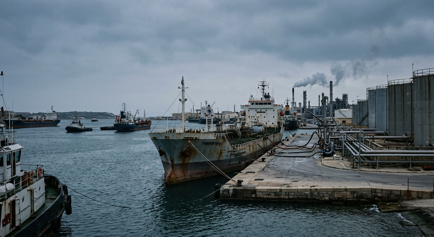Illustrative industrial scene accompanying coverage of Malta Marine Fuel Market Transitions Rapidly from Fuel Oil to Distillates