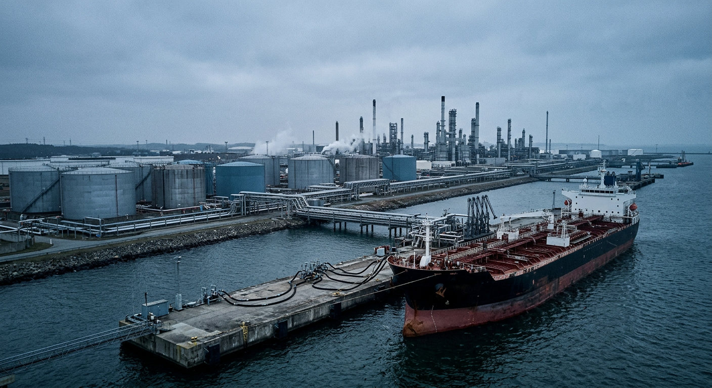 Illustrative industrial scene accompanying coverage of Global Jet Fuel Squeeze Intensifies as Hormuz Blockade Disrupts Aviation Supply Chains