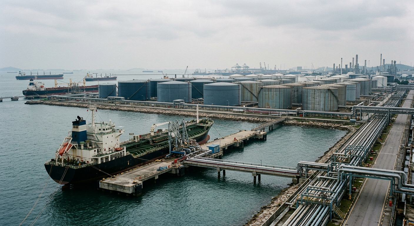 Illustrative industrial scene accompanying coverage of Alkagesta Asia Scales Singapore Marine Fuel Volumes to 200,000 Tonnes Monthly