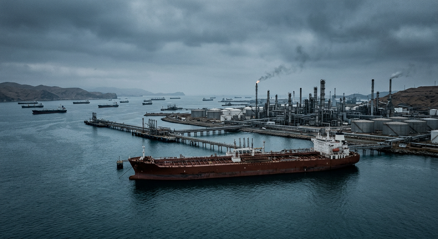 Illustrative industrial scene accompanying coverage of Strait of Hormuz Tanker Traffic Halts as US-Iran Conflict Shuts Key Gulf Energy Assets